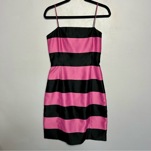 CK Bradley Striped Silk Sheath Dress Pink Black Size 10 - Picture 1 of 4